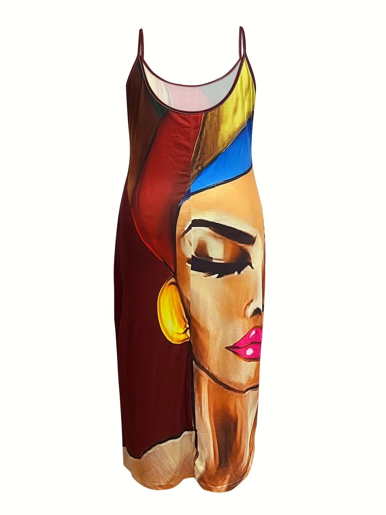  Colorblock Figure Print Maxi Cami Dress