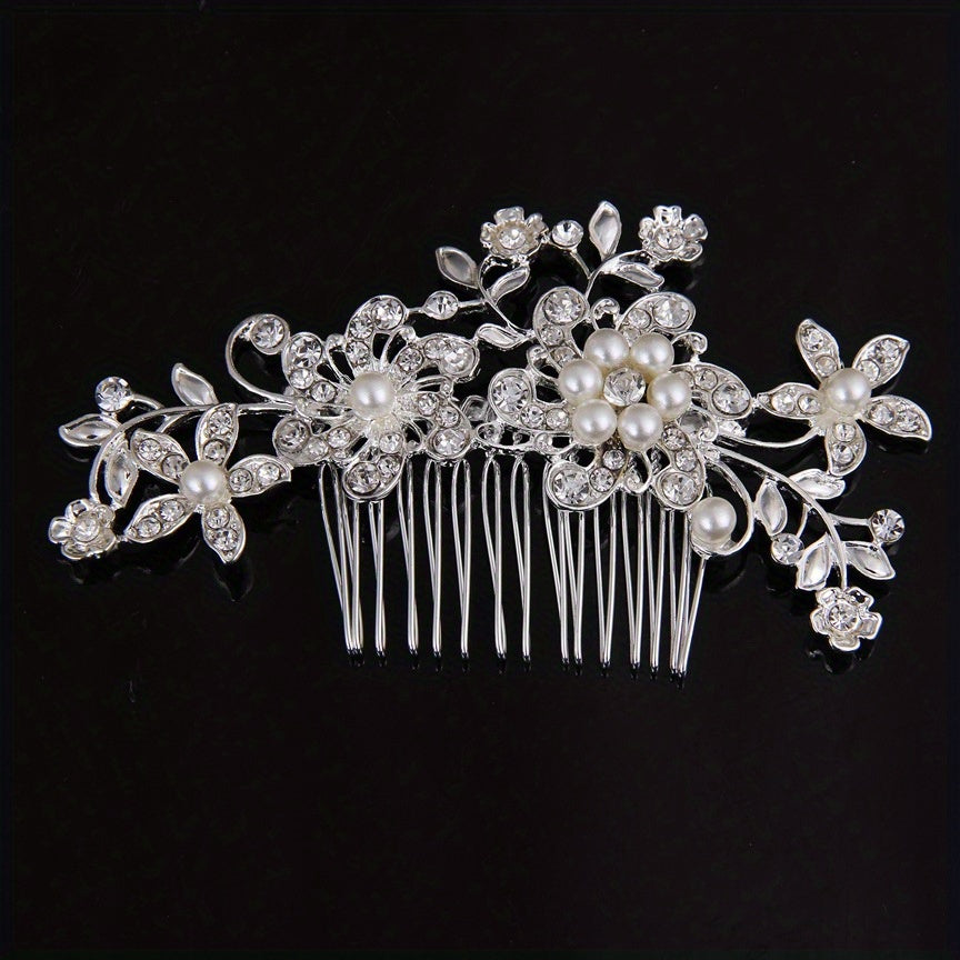 Silver Faux Pearl Crystal Wedding Hair Comb Headband