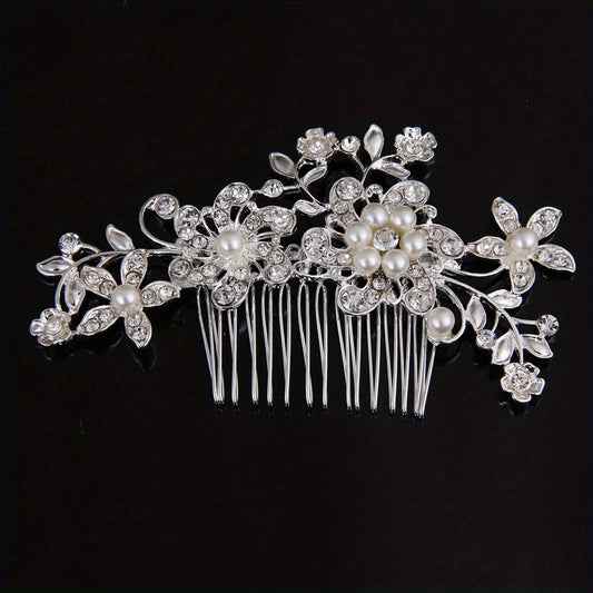 Silver Faux Pearl Crystal Wedding Hair Comb Headband