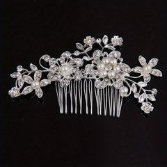 Silver Faux Pearl Crystal Wedding Hair Comb Headband