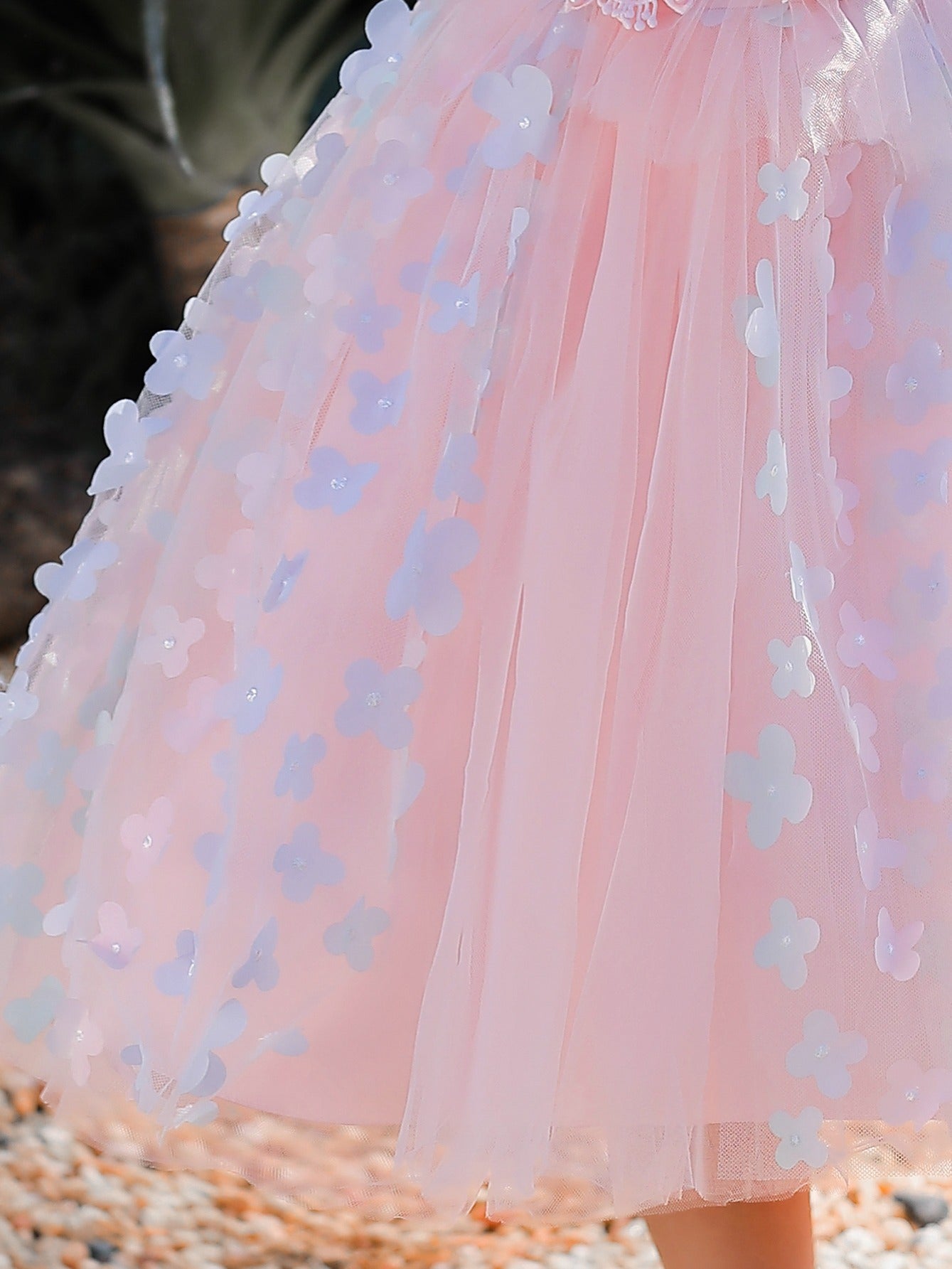 Girls Butterfly Decor Sleeveless Mesh Princess Dress