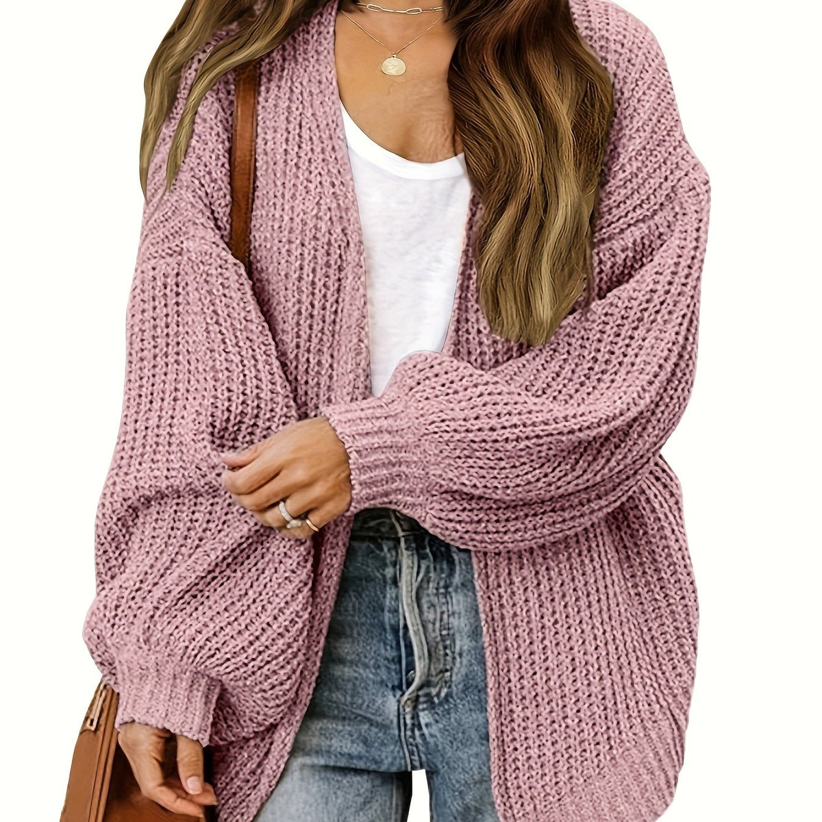  Casual Cardigan Women Solid Lantern Sleeve Open Front Cardigan
