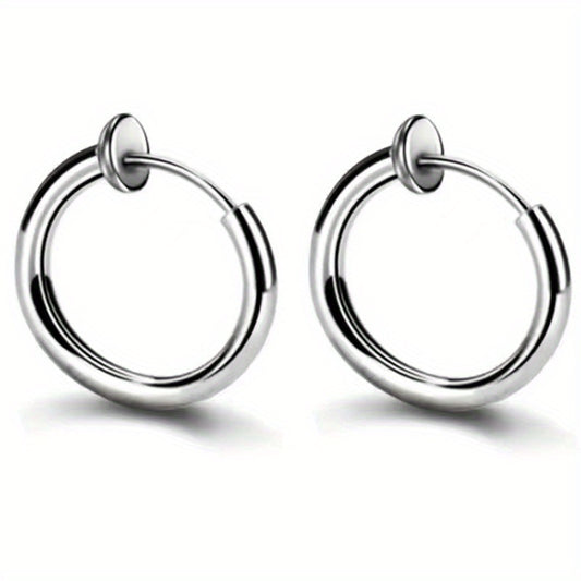 2pcs Stainless Steel Spring Ear Clips Hip Hop Ear Buckle Jewelry