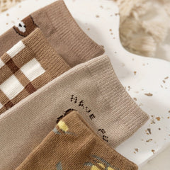 4 Pairs Cartoon Teddy Bear Crew Socks for Kids