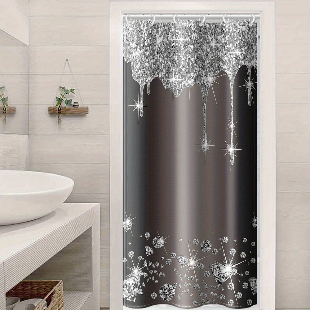 Glitter Shower Curtain & Non-Slip Bathroom Rug Set