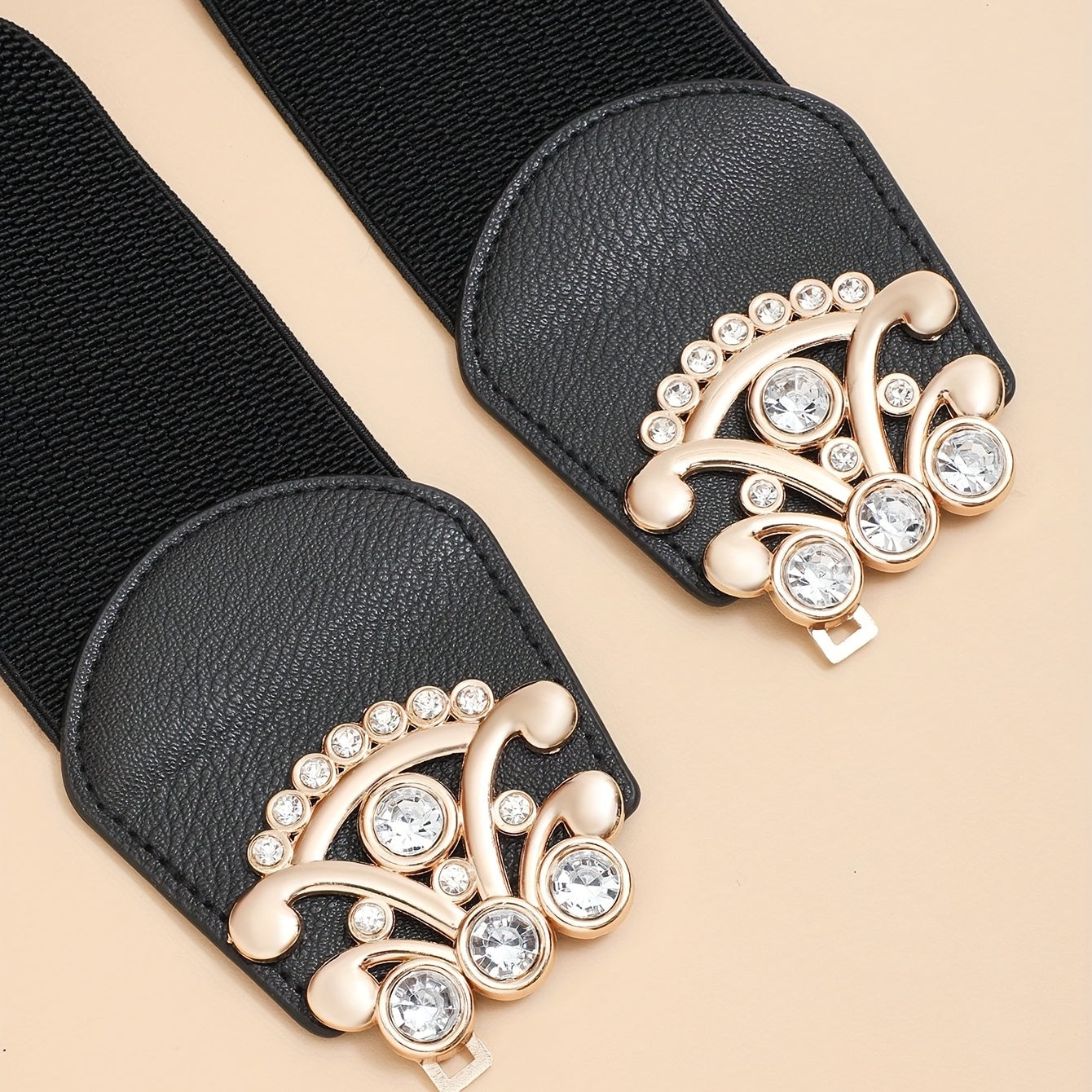 Rhinestone Decor Buckle Belt Elastic Wide Waistband for Women
