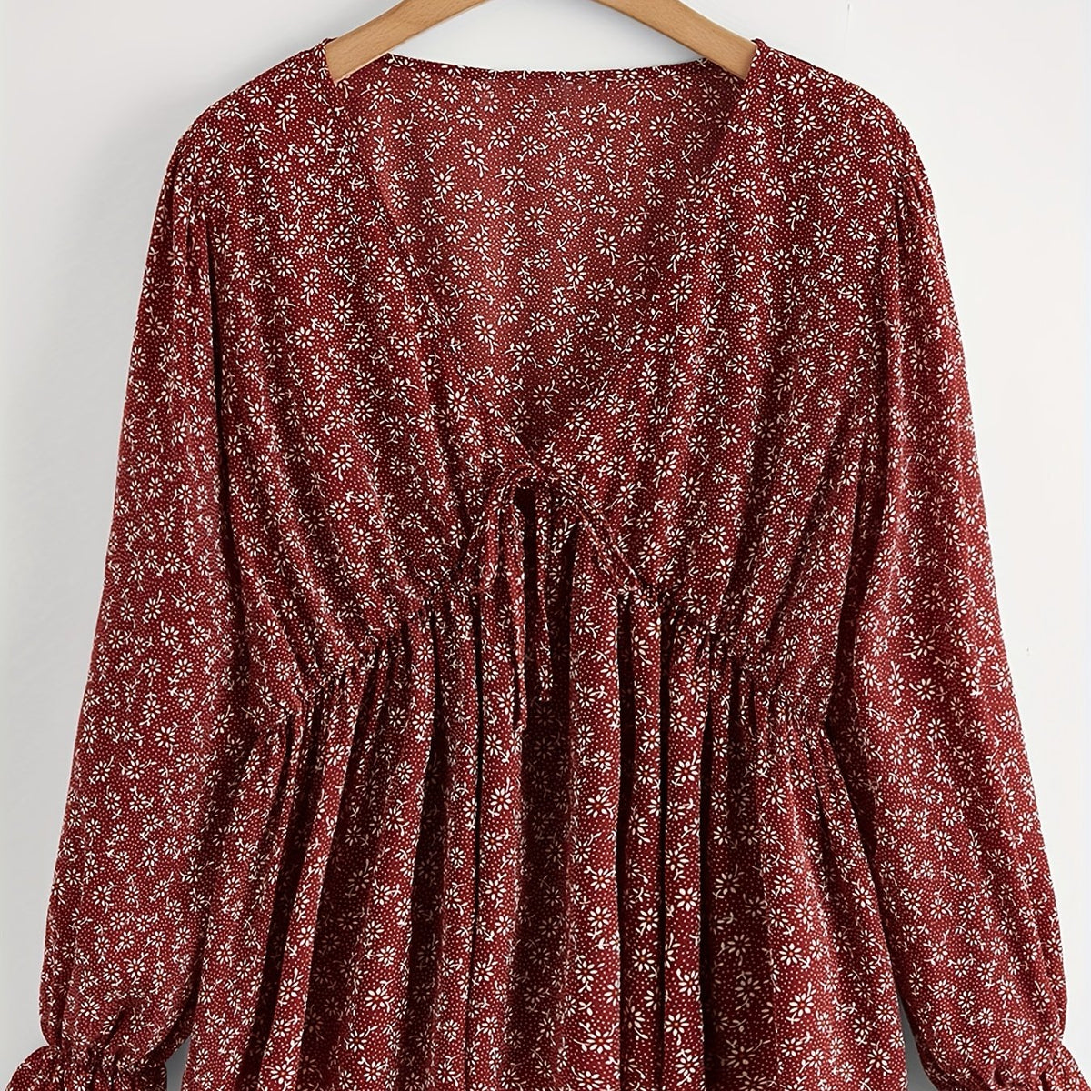  Boho Blouse Women's Floral Print Tie Front V Neck Peplum Top