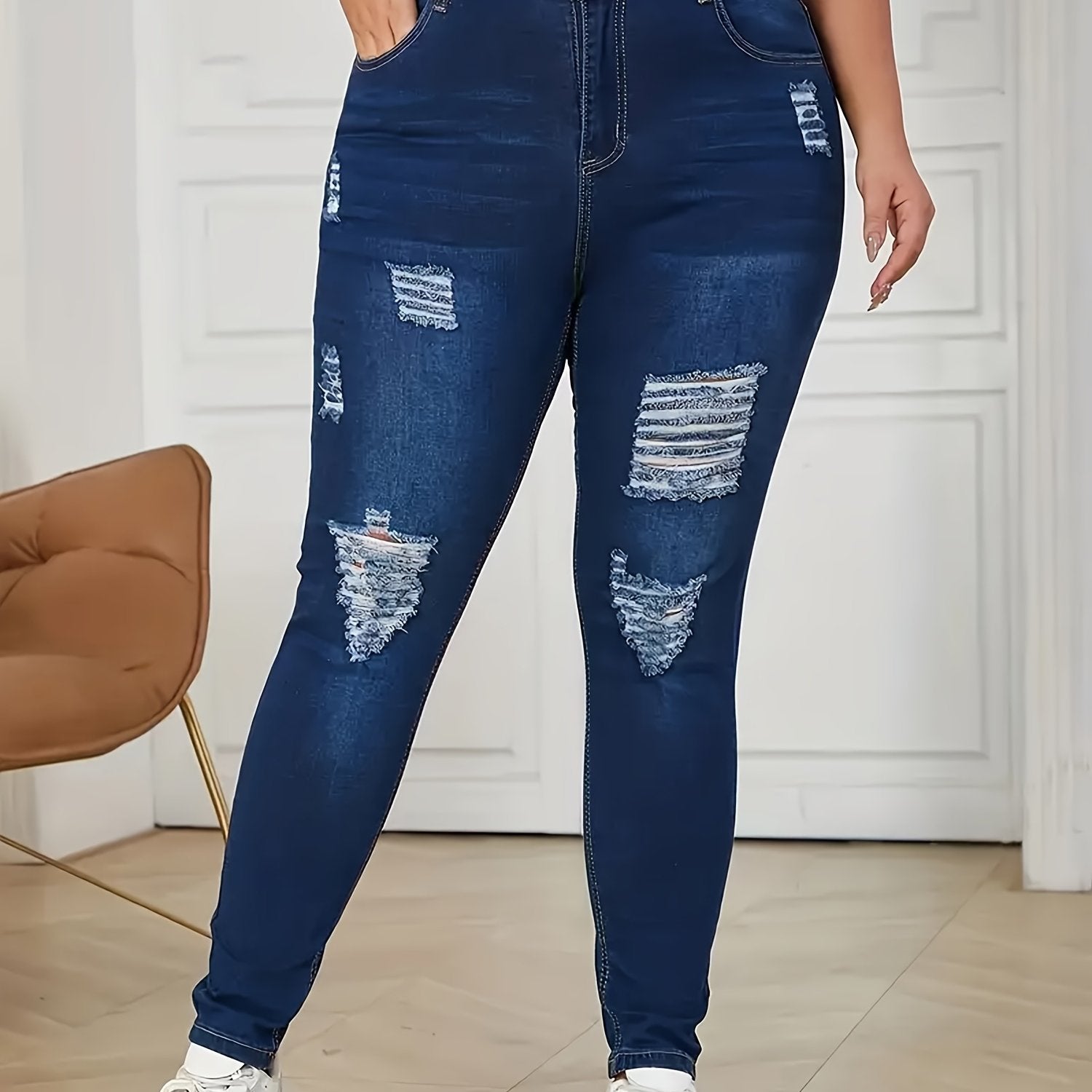  Solid Ripped High Rise Skinny Jeans
