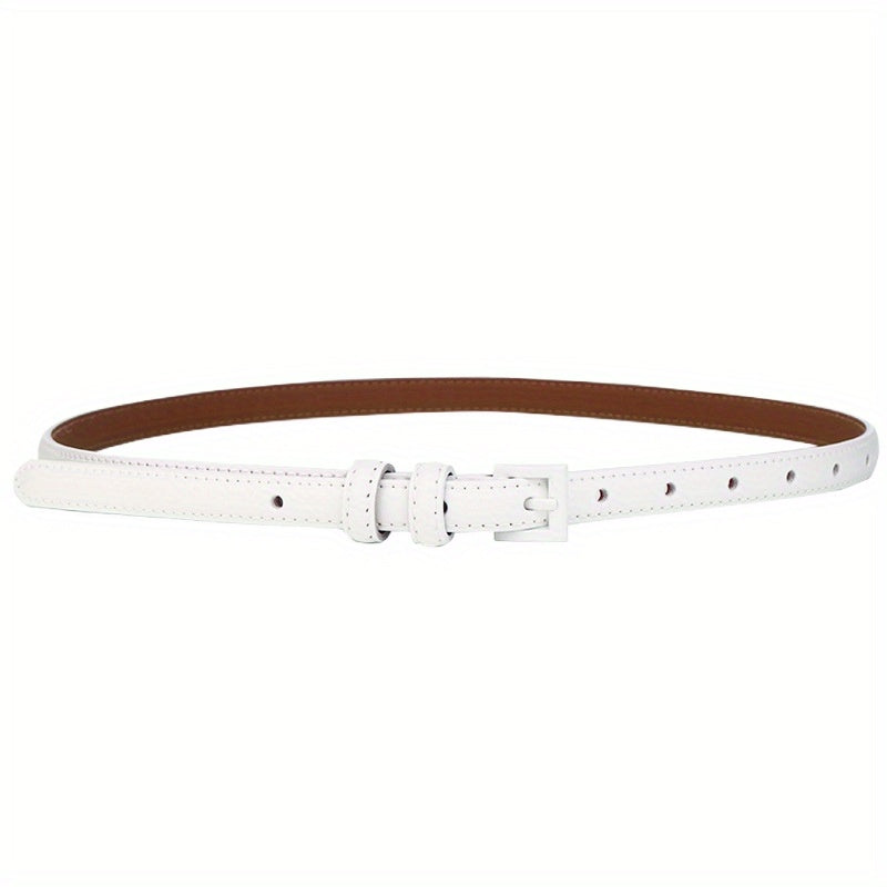 Solid Thin Leather Belt Square Pin Buckle Waistband Decorative