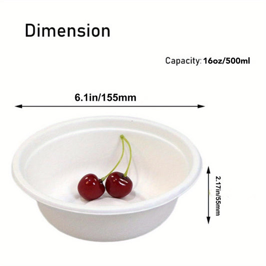 10pcs 16 oz Eco Friendly Biodegradable Sugarcane Pulp Bowl - Microwave Safe