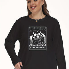 Women's Plus Size Skull Print Long Sleeve Pajama Top