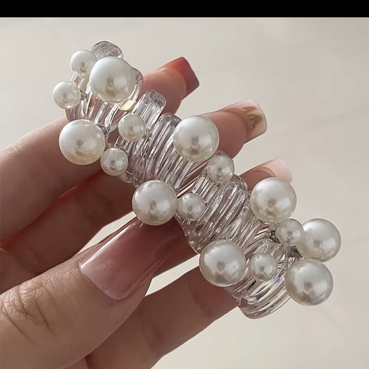 Sweet Style Spiral Hair Ties Faux Pearl Embellished Ponytail Holders