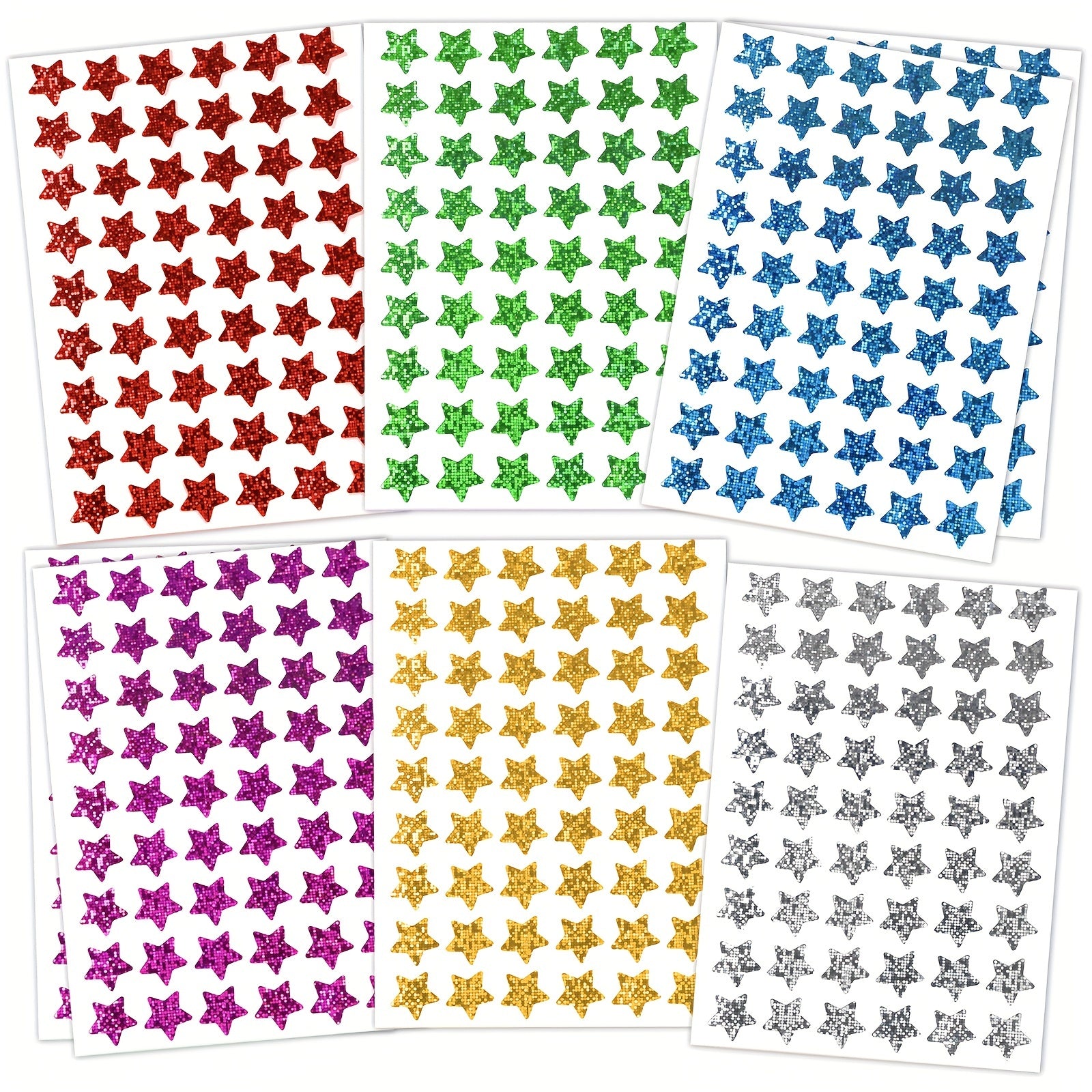 Holographic Star Stickers Self Adhesive Paper Decals 6 Colors 1 Diameter