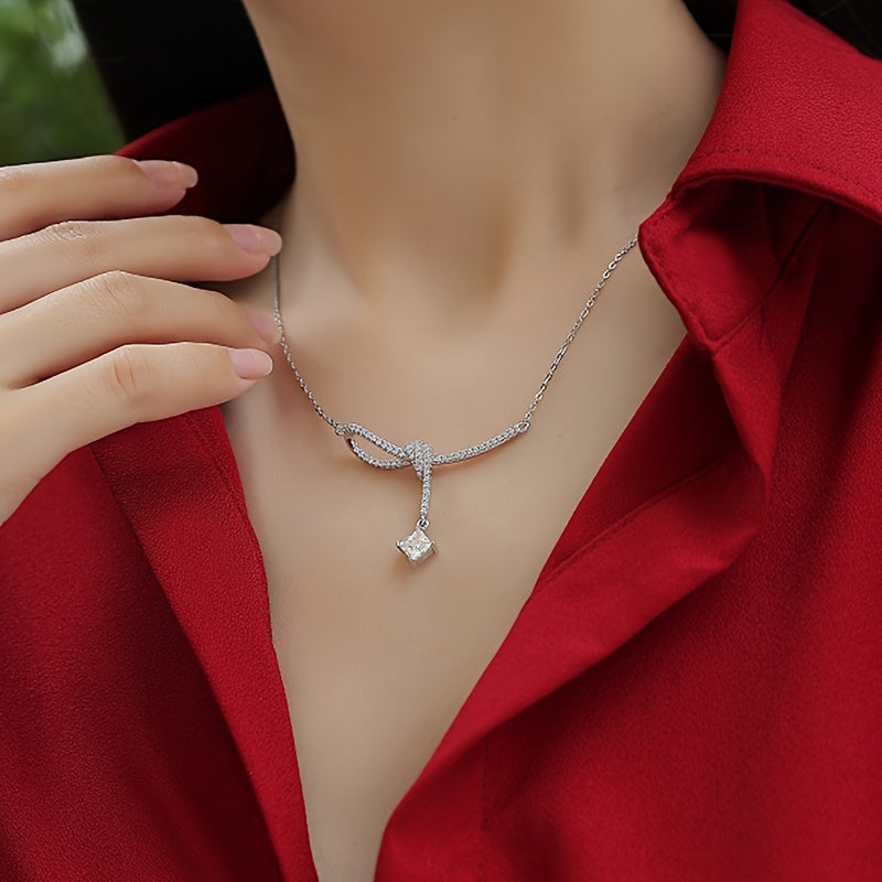 Moissanite Necklace Silvery Pendant Clavicle Chain Jewelry Gift