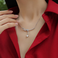 Moissanite Necklace Silvery Pendant Clavicle Chain Jewelry Gift