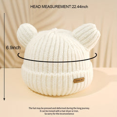 Solid Knit Bear Ears Beanie for Autumn Winter