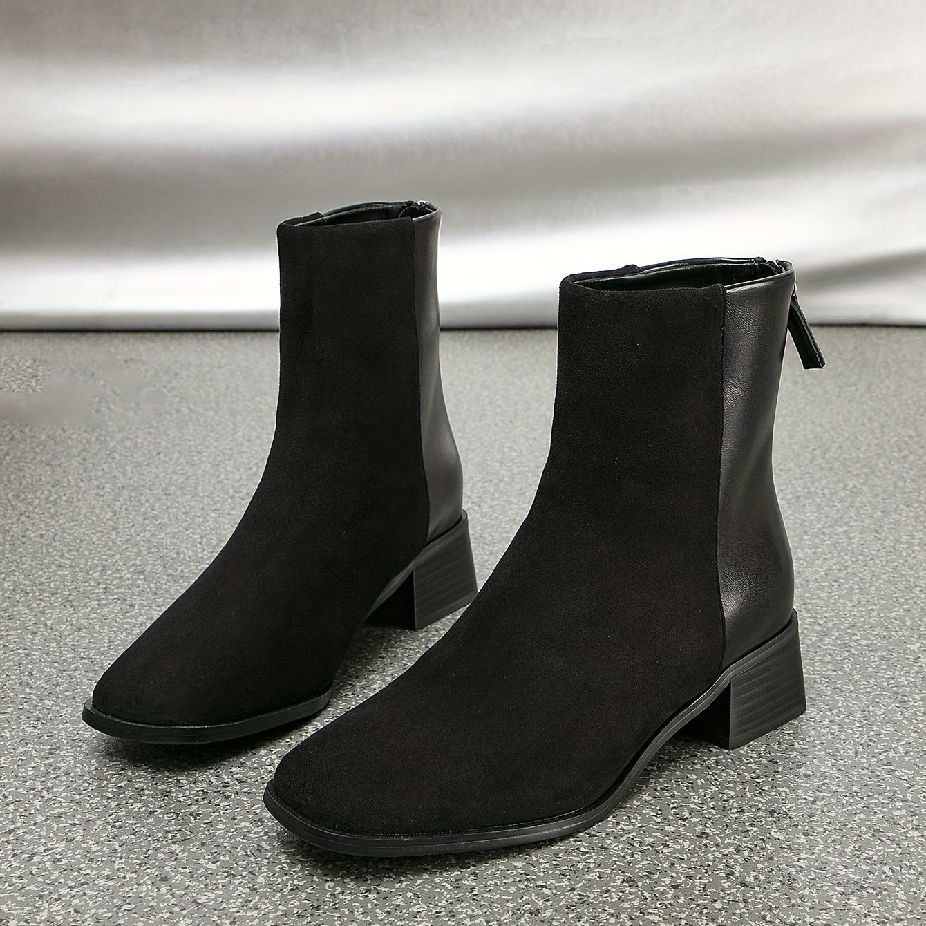 Solid Chunky Heel Short Boots Back Zipper Ankle Boots Women's Boots