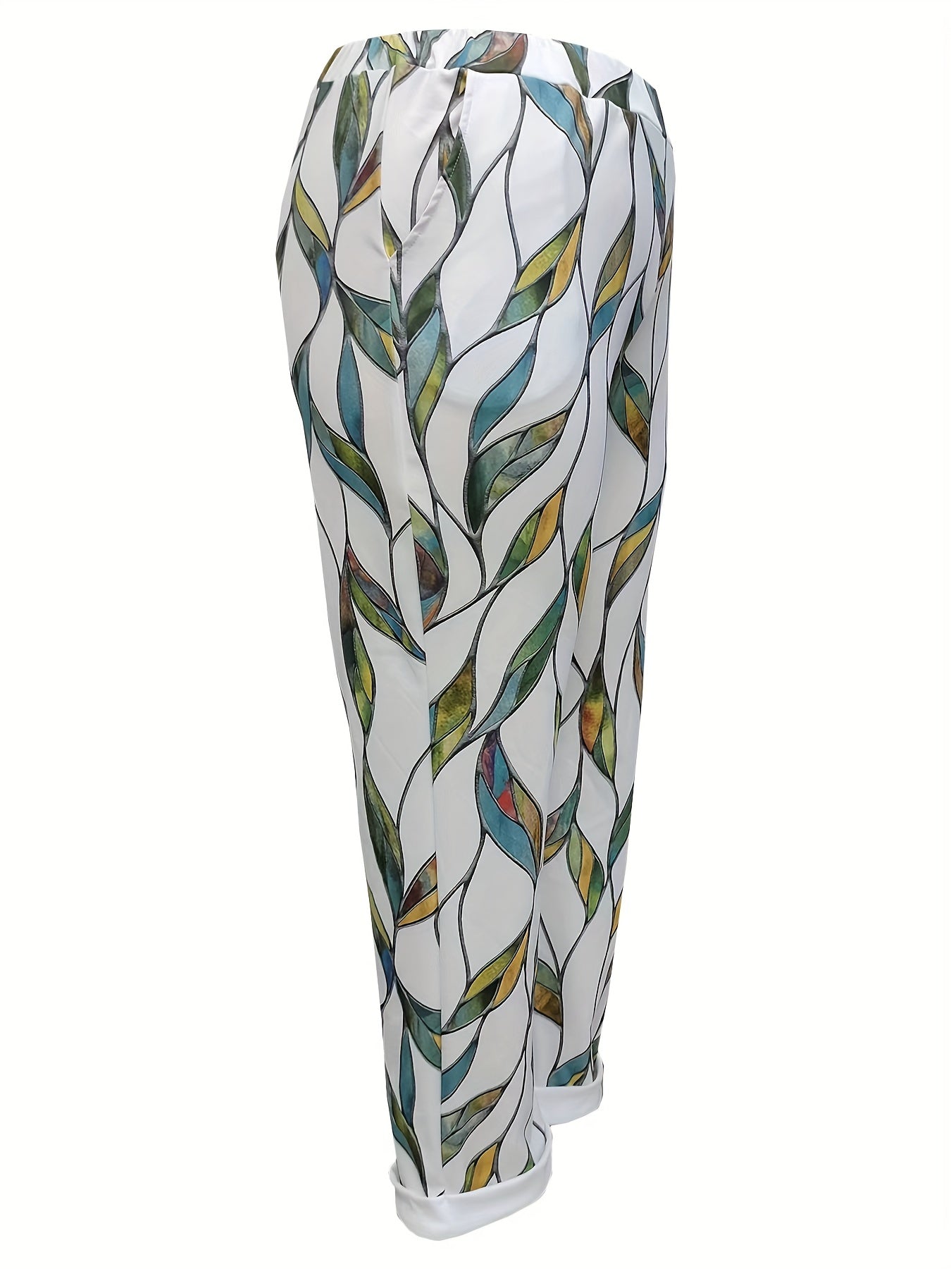 Women's Plus Leaf Print Elastic Waist Harem Trousers