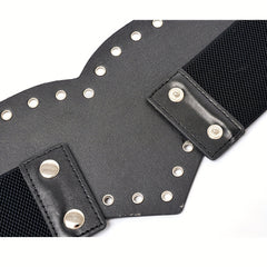 Eyelet Hollow Out Wide Belt Punk Elastic Waistband