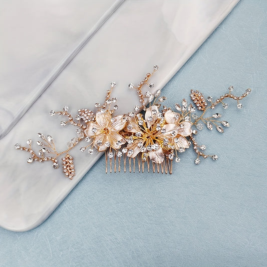 Flower & Rhinestone Hair Comb Bridal Wedding Headwear Hair Accessory