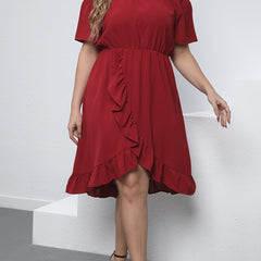 Off Shoulder Ruffle Trim Midi Dress Plus Size