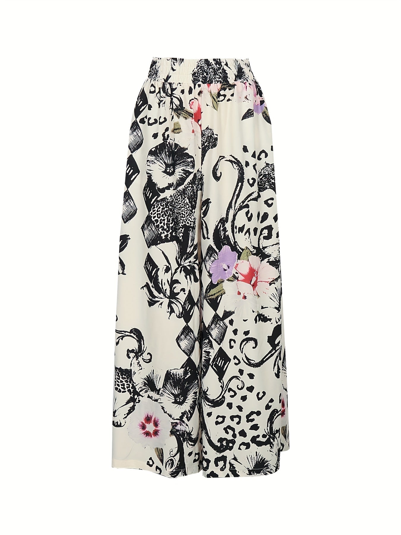  Abstract Figure Print High Waist Wide Leg Loose Pants