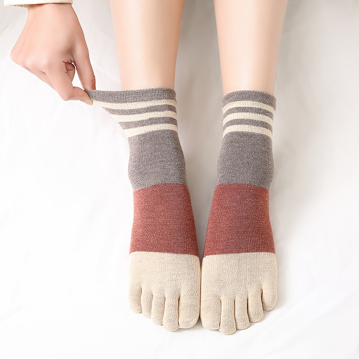 Striped Cotton Five Finger Ankle Socks