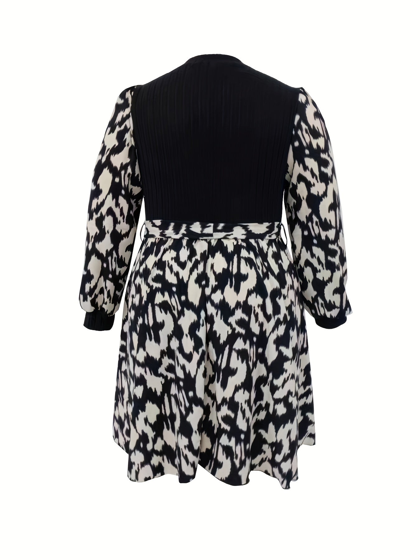 Women's Plus Leopard Print Lantern Sleeve Mock Neck Dress