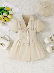2pcs Baby Girls Short Sleeve Tunic Dress & Beret Set