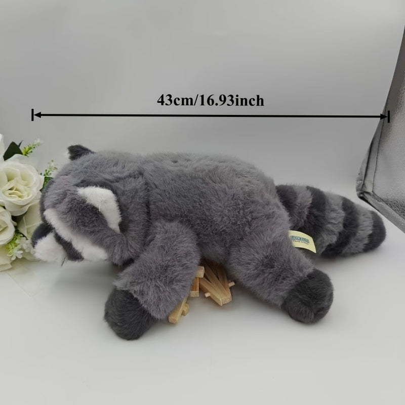 Cute Gray Raccoon Plush Toy Soft Stuffed Animal & Fur Perfect Gift
