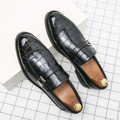 Men's Crocodile Print Pointed Toe Slip On Loafer Shoes