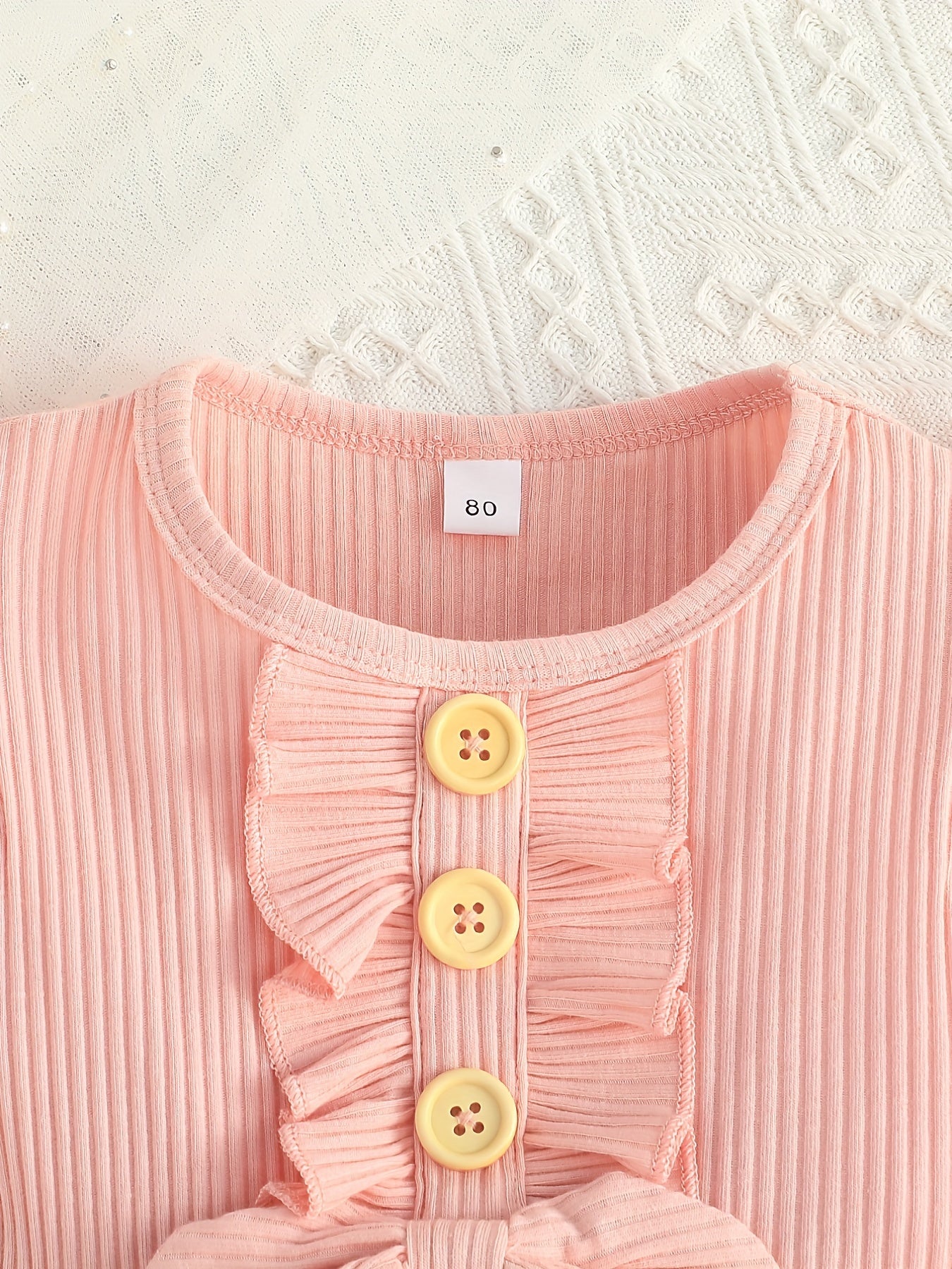 Girls Casual Stitching Dress Ribbed Fly Sleeve Ruffled Bow Dress