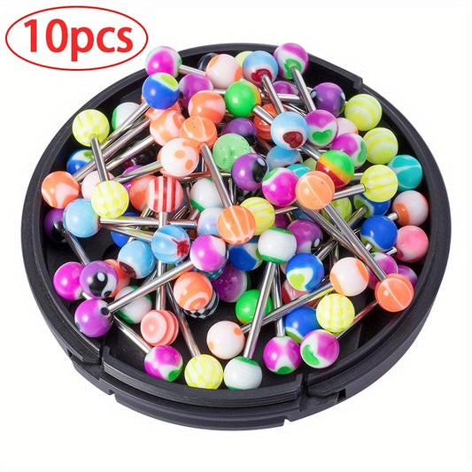 10pcs Colorful Acrylic Ball Tongue Barbell Stud Nipple Ring Tragus