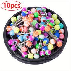 10pcs Colorful Acrylic Ball Tongue Barbell Stud Nipple Ring Tragus
