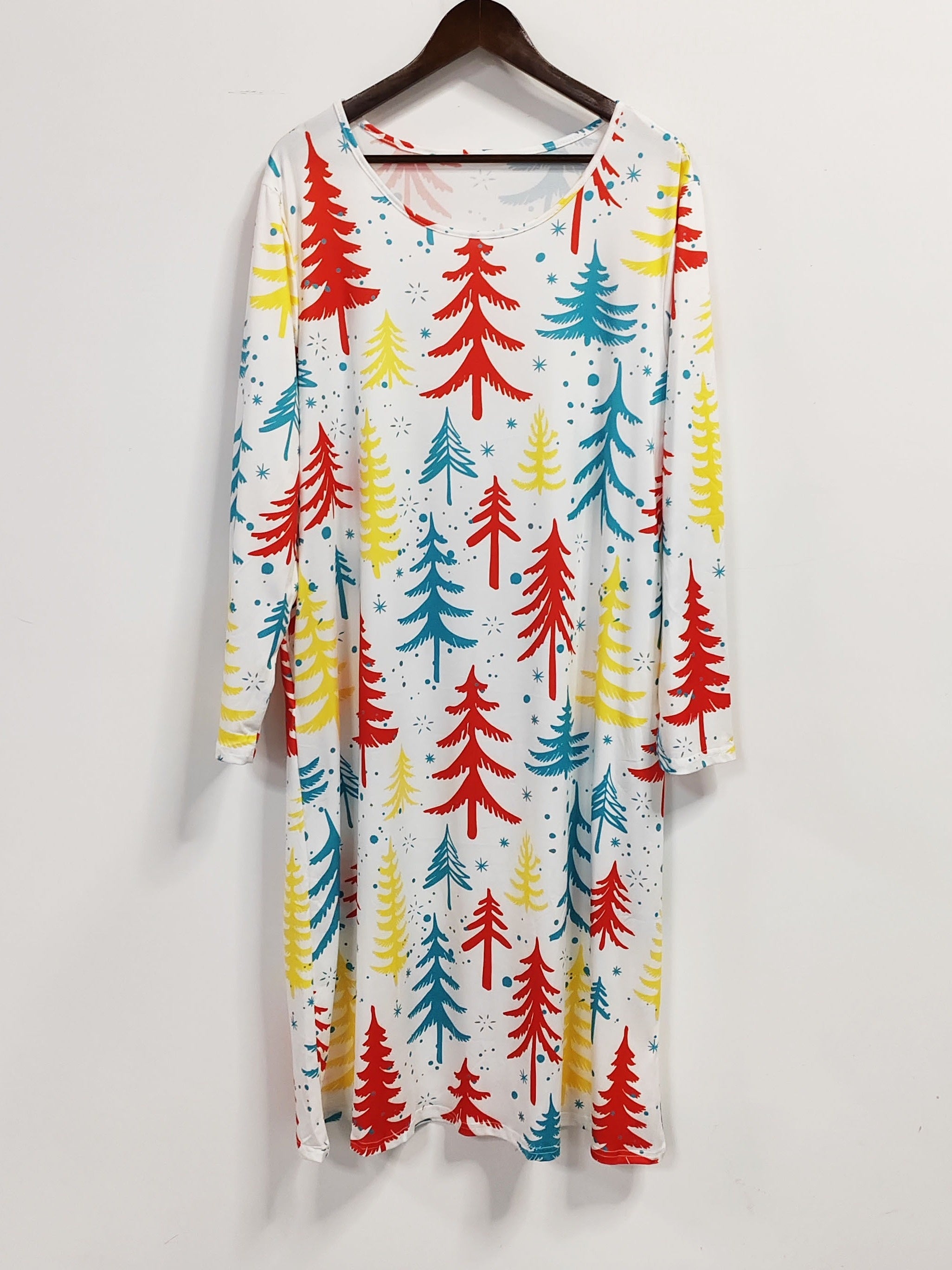  Christmas Tree Print Long Sleeve Dress With Pockets