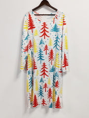  Christmas Tree Print Long Sleeve Dress With Pockets
