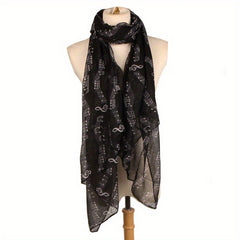 Musical Note Print Scarf Solid Gauze Shawl Women Head Wrap