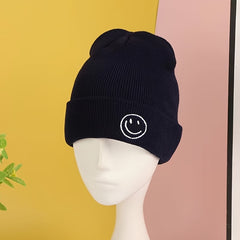 Smiling Face Ear Protection Knit Beanie Hat for Men and Women