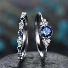 Round Cut Zircon Couple Rings 2 Pcs Set