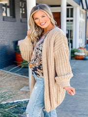 Women's Plus Solid Lantern Sleeve Cardigan