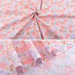 Pink Floral Cotton Twill Print Fabric DIY Patchwork 7 Pieces