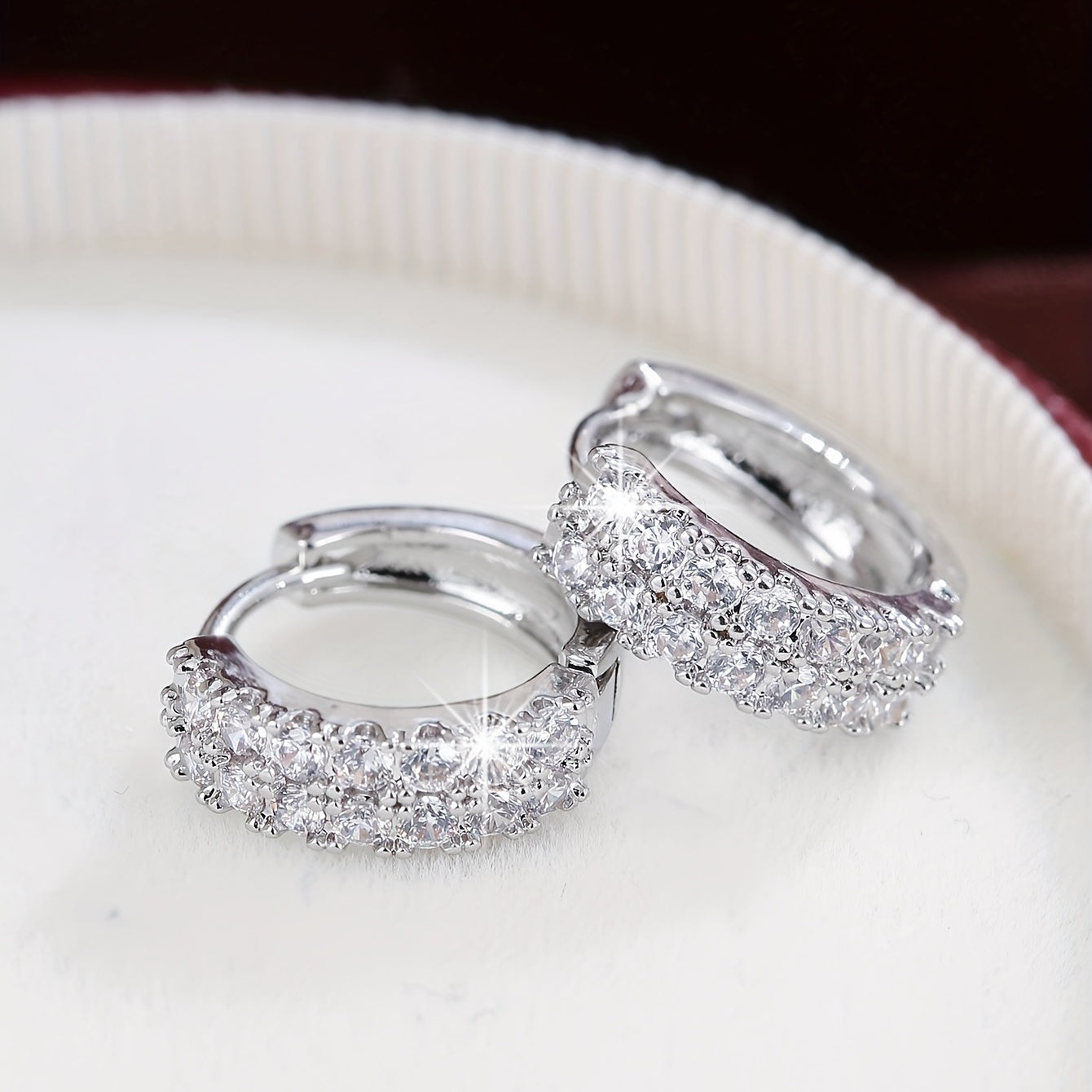 Zircon Decor Hoop Earrings Minimalist Style Copper 18K Plated