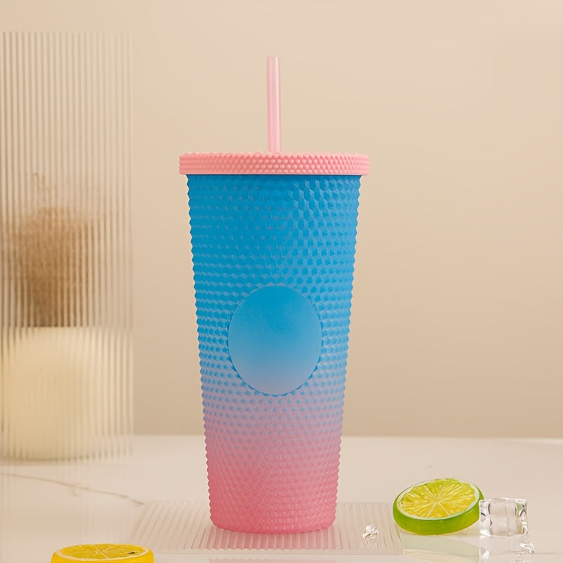 24oz Double Wall Plastic Straw Cup Frosted Gradient Water Cup