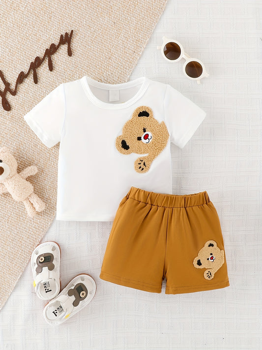 2pcs Bear Embroidery T-shirt & Shorts Set for Babies