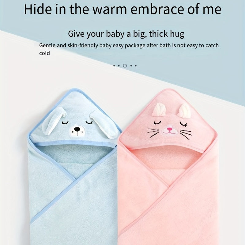 Soft Baby Coral Fleece Hooded Bath Towel for Newborns