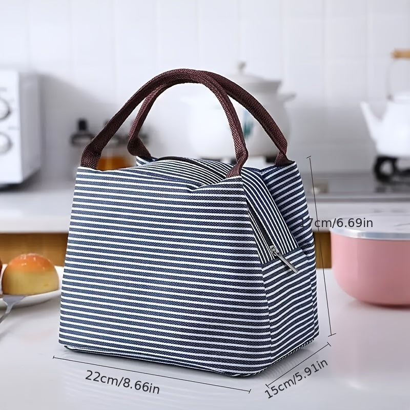 Insulated Striped Lunch Bag for Women and Men Soft Cooler Tote Bag