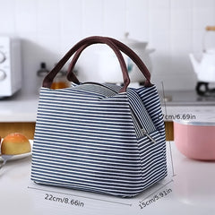Insulated Striped Lunch Bag for Women and Men Soft Cooler Tote Bag