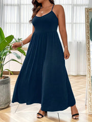  Solid Round Neck Maxi Cami Dress