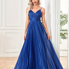 Pleated Mesh V Neck Bridesmaid Dress for Wedding Party