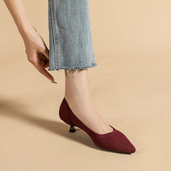 Women's Rib Knit High Heels Pointed Toe Kitten Heeled Solid High Heels